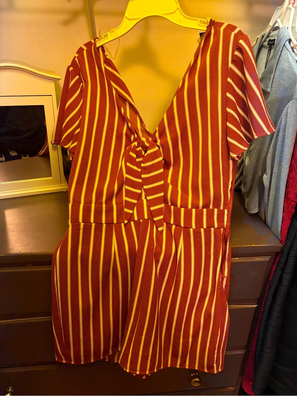 Striped Red & white Tie-Front Mini romper